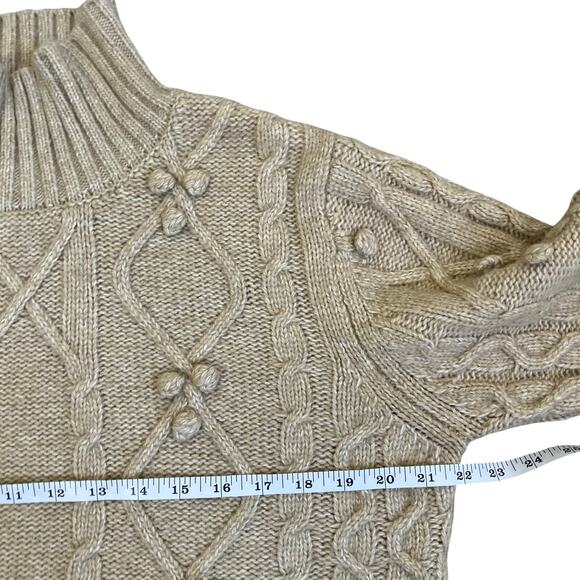 Cupcakes & Cashmere Sz XL Mock Neck Cable Knit Sweater Bobbles Heathered Oatmeal - Picture 13 of 16